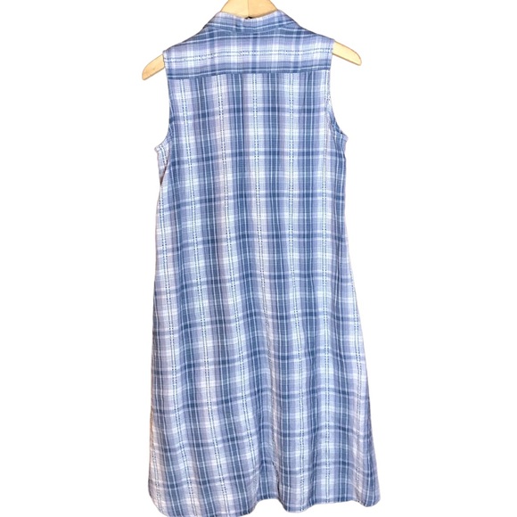 Kyla Seo Shirtdress Blue Plaid Sleeveless Floral Embroidery - Picture 3 of 11